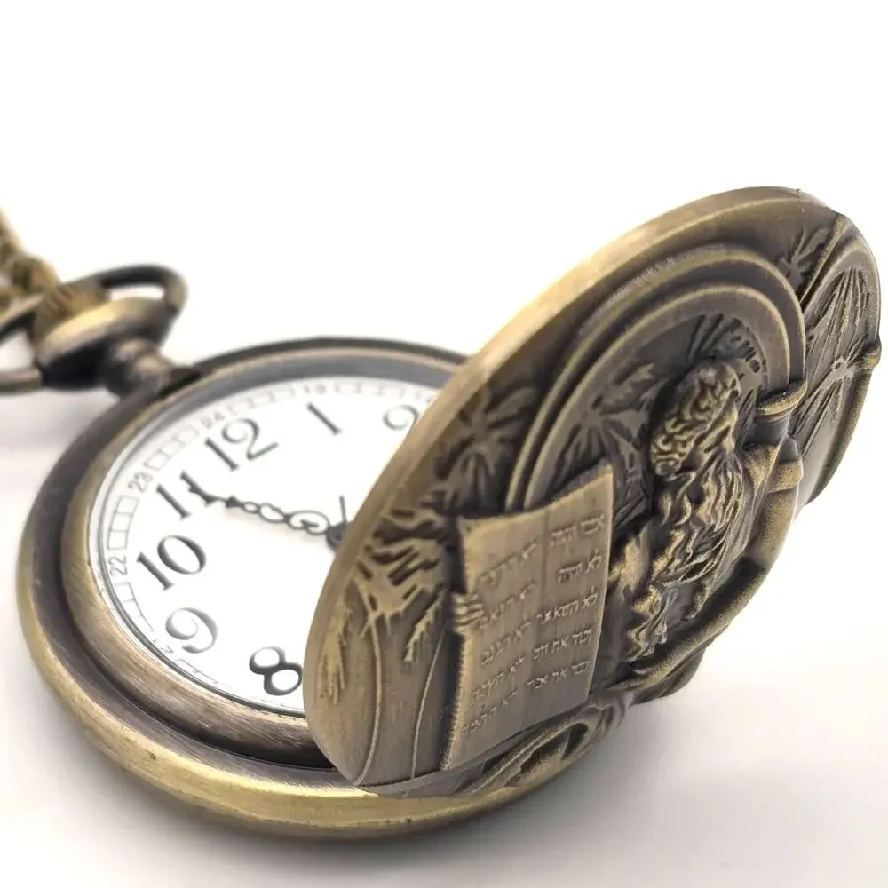 Moses & Ten Commandments Pocket Watch – Personalized Christian Bronze Gift
